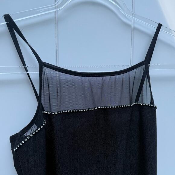 Vtg 90s Sheer Top Rhinestone Trim Whimsigoth Glam Maxi Dress Small Vamp Stretch - Picture 5 of 7